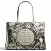 Ella Embossed Logo Patch Lightweight Fabric Combined Leather Tote Bag Small Alien Print Women Tote Bags 175633-020