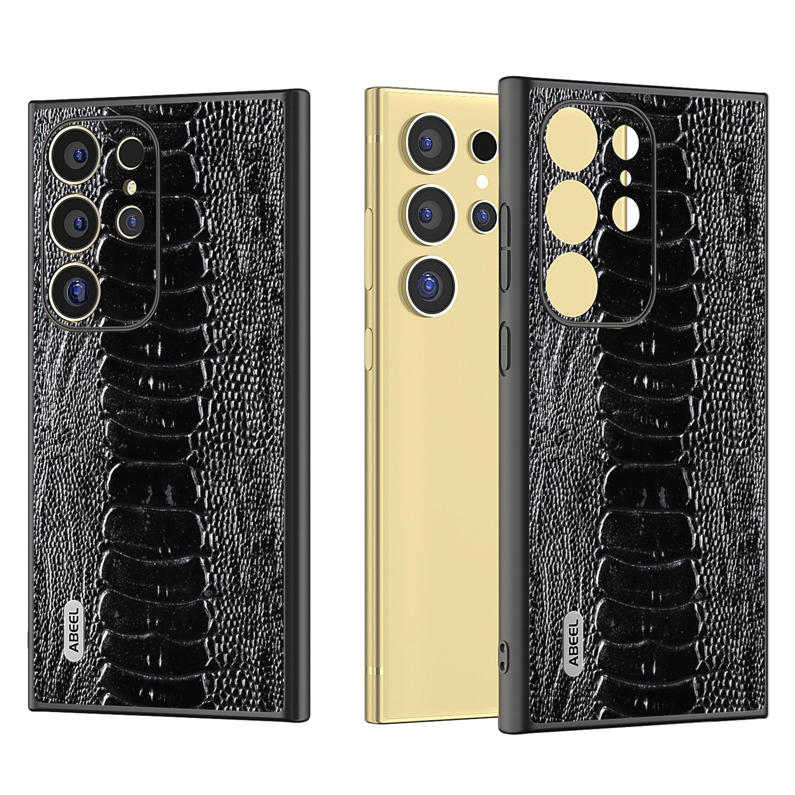 

ABEEL Чехол для Samsung Galaxy S24 Ultra Текстура крокодила Натуральная коровья кожа+ПК+ТПУ Чехол Black