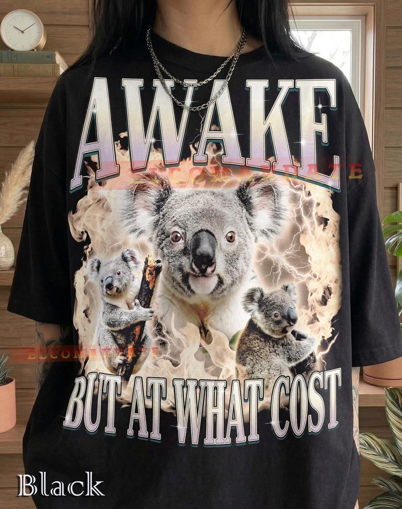 Awake But At What Cost Comfort Colors® Tshirt, Vintage Koala Bear Graphic Tee, Retro 90s Funny Animal Y2K Streetwear Meme Shirt Gift