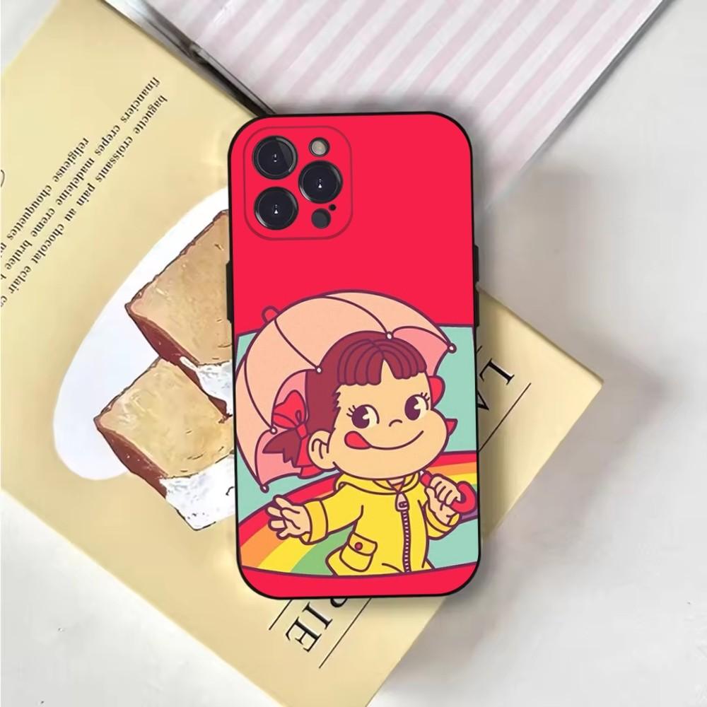 Fujiya Milky Peko-Chan Phone Case For iPhone 16,15,14,13,12,11,Pro,X,XS,Max,XR,Plus,Mini Soft Black Cover