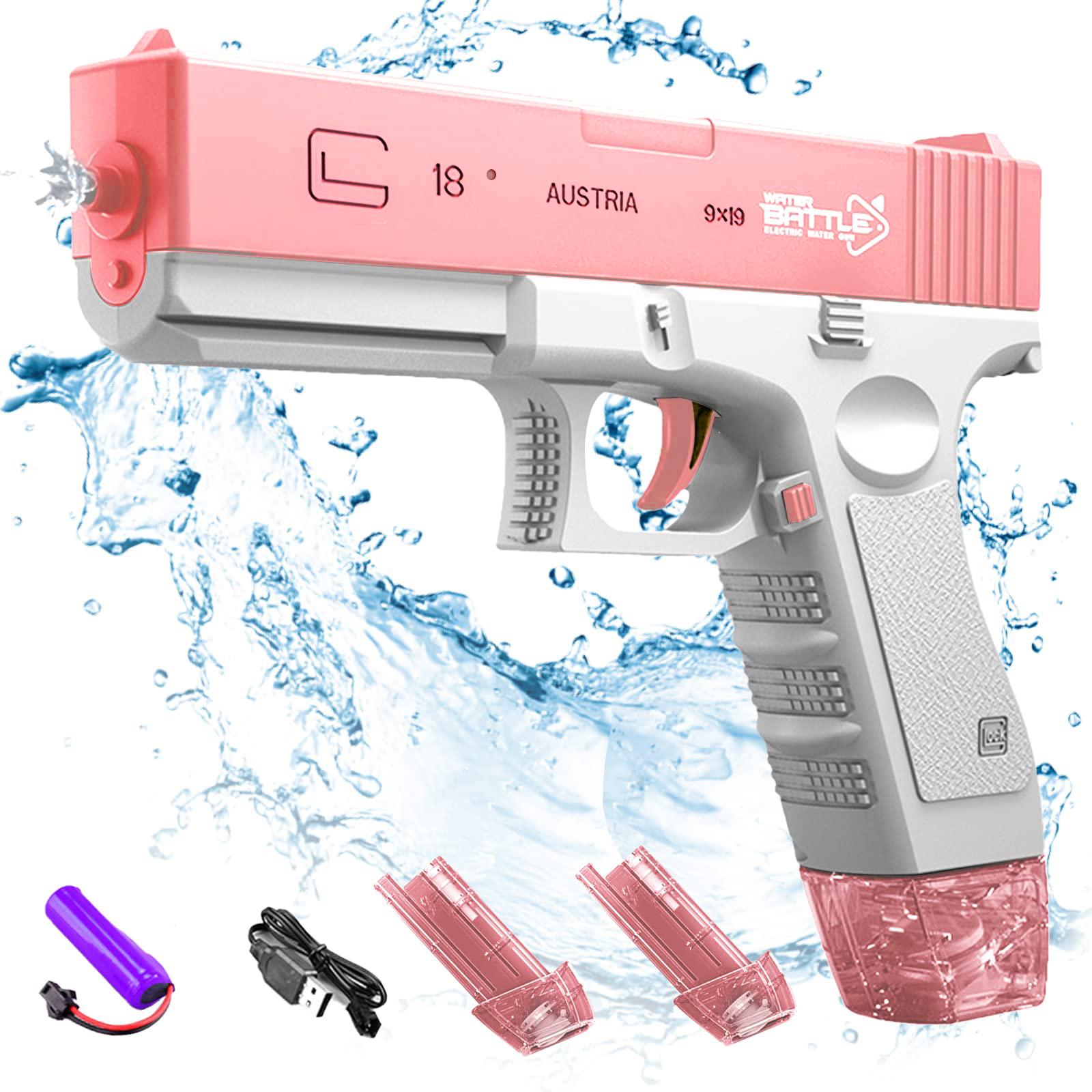 

Электрический водяной пистолет Glock M1911 — высококачественная перезаряжаемая детская игрушка с большой емкостью для воды для летних игр и Pink 2 Clips