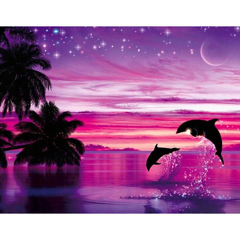 5D Diamond Painting Dolphin Full Round Diamond Embroidery Animals Pictures Of Rhinestones Mosaic Cross Stitch Home Decor