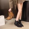 Fashion Leopard Women Ankle Boots Fashion Heeled Shoes Elegant 2025 Winter New Trend Chunky Party Boots Pointed Toe Brand Pumps Mujer