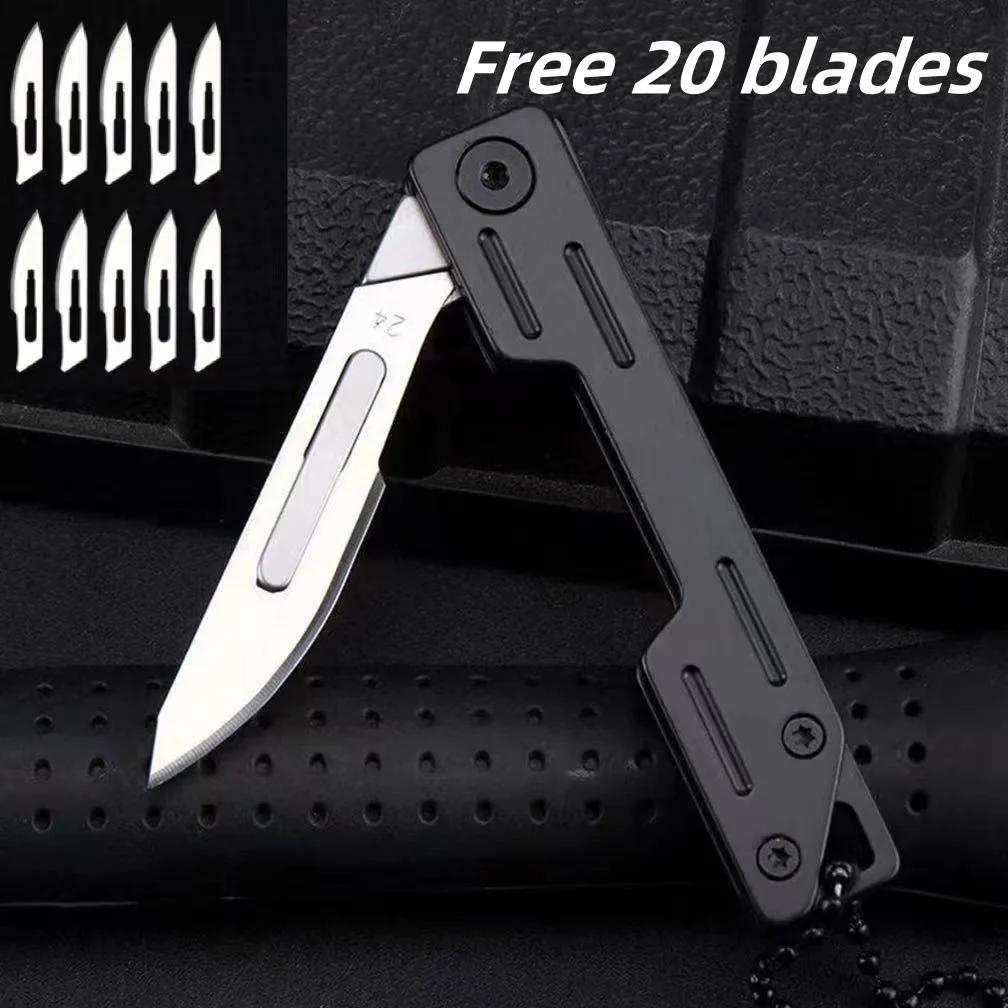 Stainless Steel Utility Knife Edge Outdoor Folding Knife Can Be Replaced Blade Multi-functional Fruit Knife EDC Camping Tool