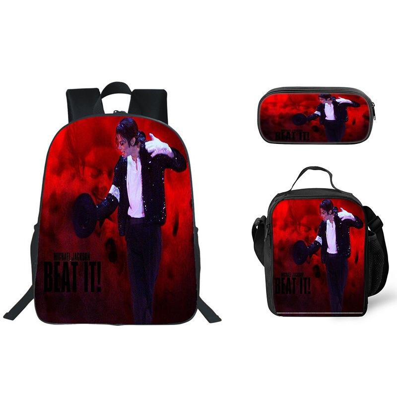 Student Backpack Lunch Bag Pencil Case 3-Piece Set, Waterproof Durable Large Capacity, MJ Pattern, Kids School Bag Set