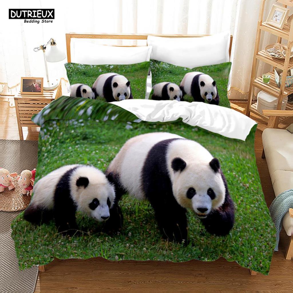 Cartoon Chinese Panda Bedding Set Soft Microfiber Double Queen King Twin Duvet Cover Kids Girls Room Decor White Duvet Cover