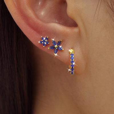 3PCS Stainless Steel Zircon Cartilage Flower Piercing Ear Stud Earring For Women Helix Tragus Engagement Birthday Jewelry Gift