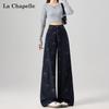 La Chapelle Women's High-Waisted Wide-Leg Bow Embroidered Denim Jeans