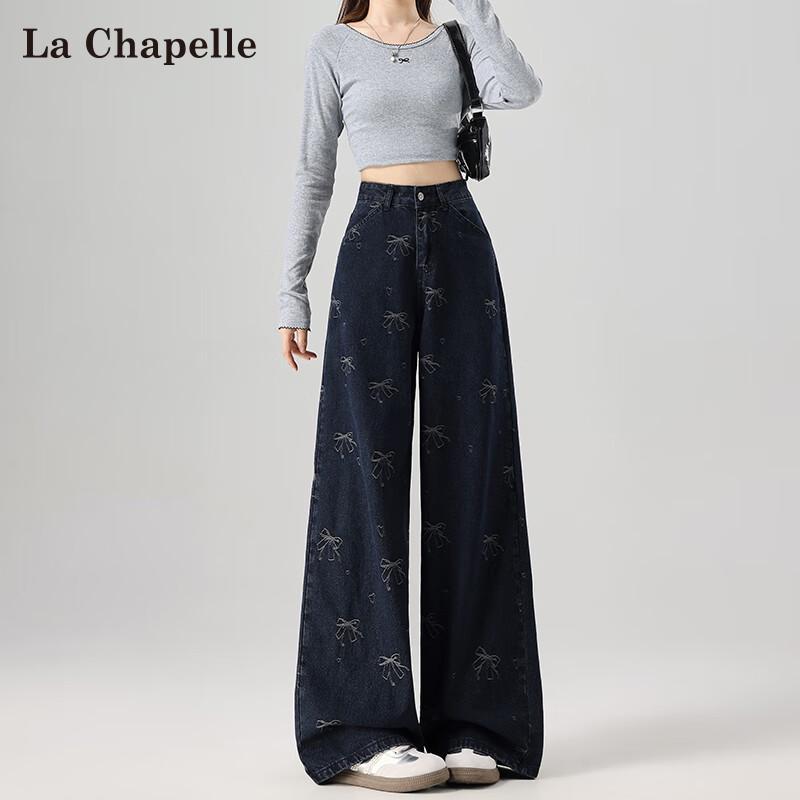 

La Chapelle Women s Bowknot Embroidered Wide-Leg Denim Jeans M