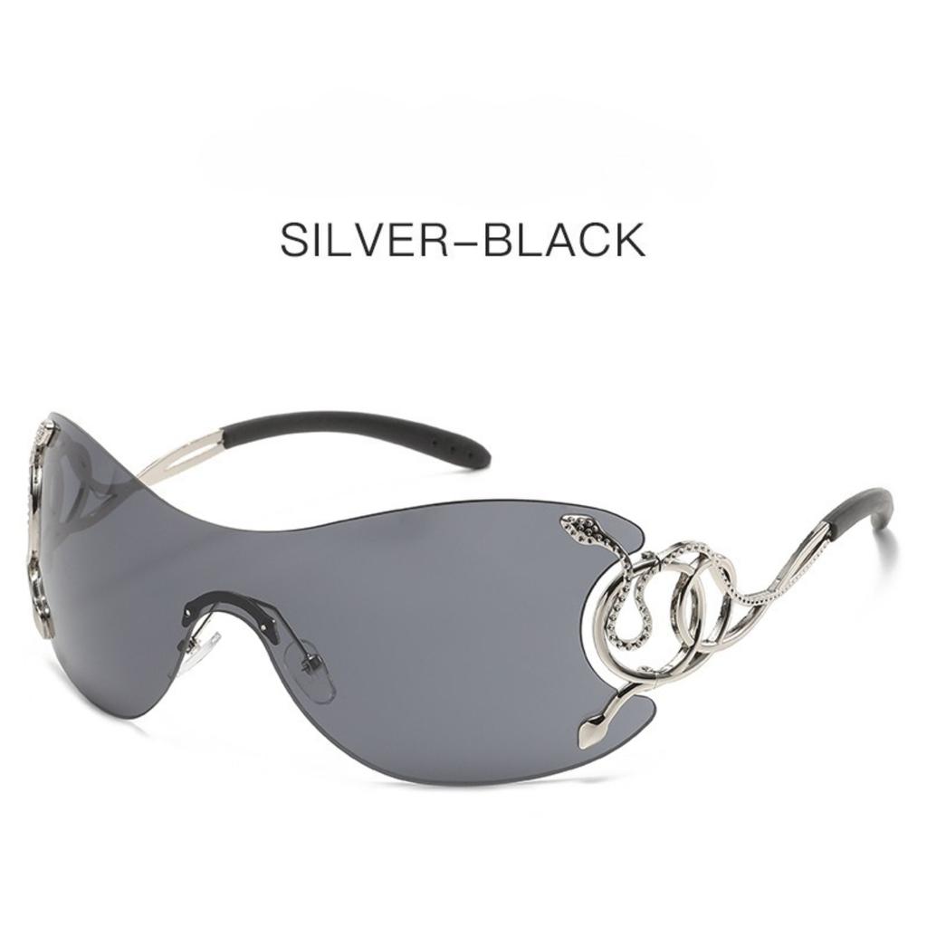 Fashion Seamless Rimless Sunglasses with Serpent-inspired Temples, Unique Statement Eyewear