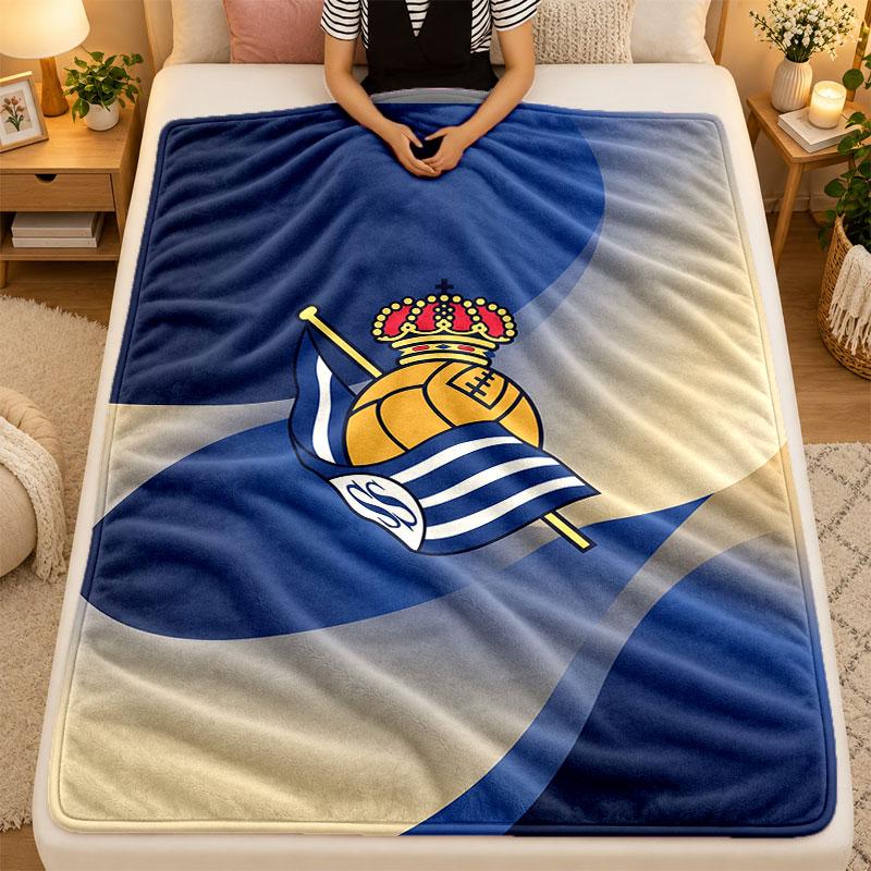 Flannel BlanketReal Sociedad FC Warm Soft Throw Blanket for Indoor Sofa Bed Living Room Use