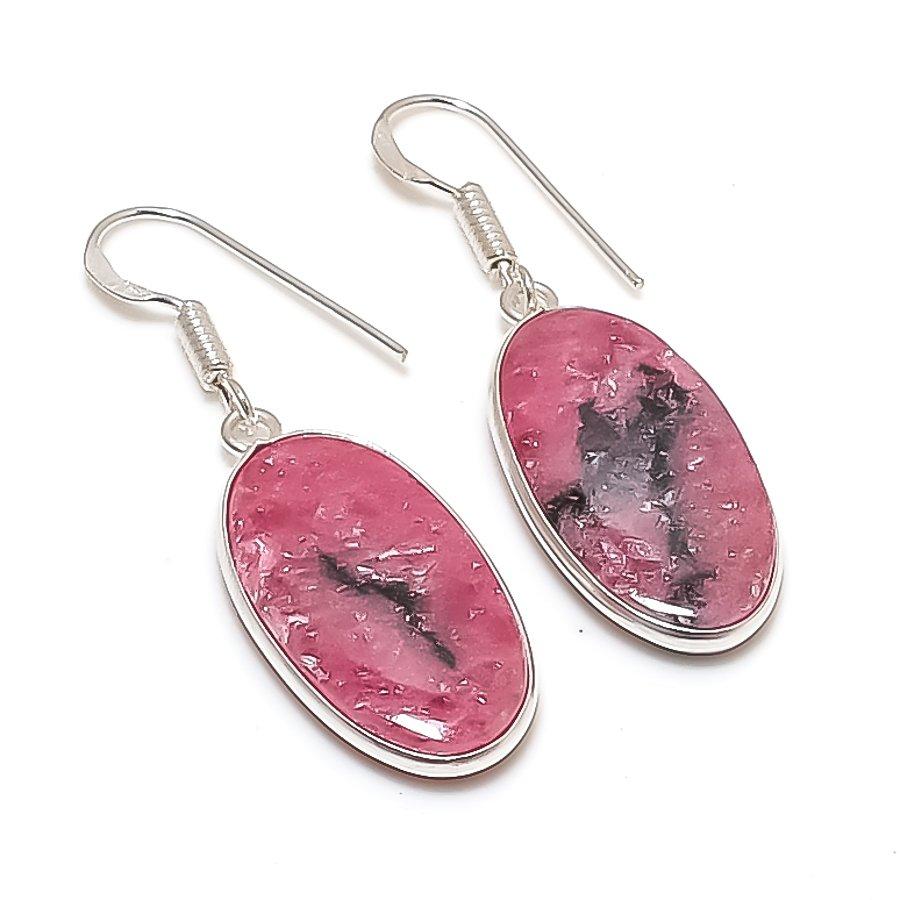 Natural Rhodonite Gemstone 925 Sterling Silver Jewelry Earring 1.65  AE-12234