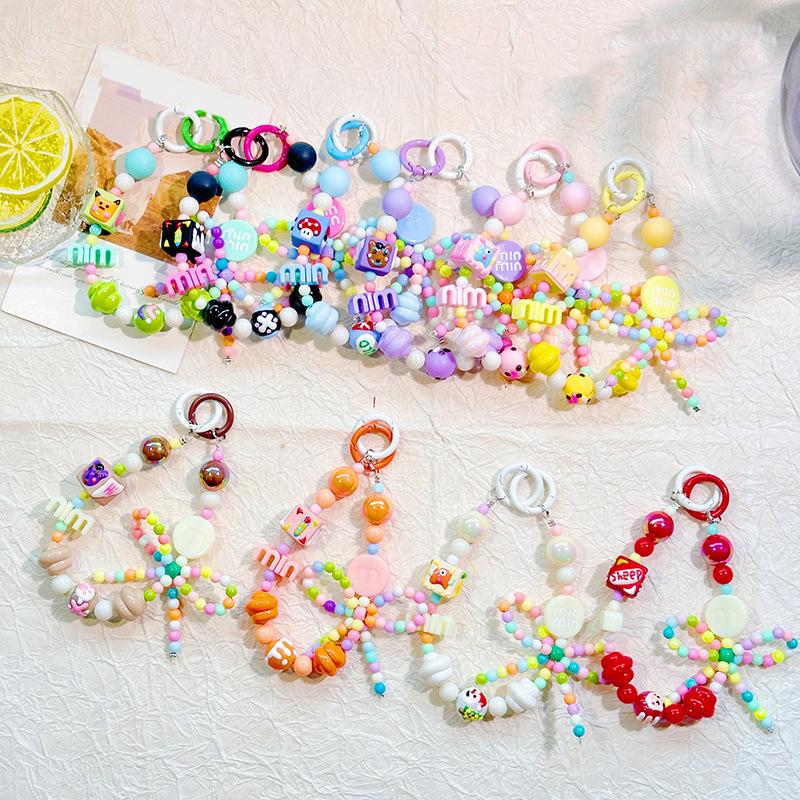Candy Color Phone Buckle Beads Cute Lanyards  Bead Chain Pendant For Phone Strap