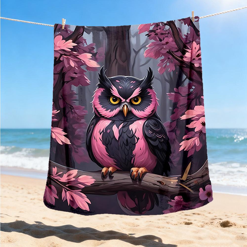 1pc Owl Cherry Blossom Branch Throw Blanket Polyester Fiber, Lightweight Flannel, Soft & Warm, All Season Use for Outdoor, Camping Digital Print