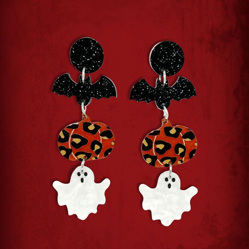 

Акриловые серьги на Хэллоуин: Черная летучая мышь, Леопардовая тыква, Белый призрак для женщин
