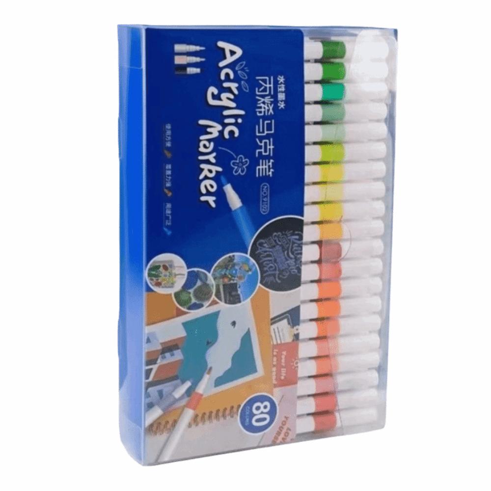 Fine Nib Acrylic Marker Pen Set 80 Colors Child Painting Graffiti Pens Stationery Supplies