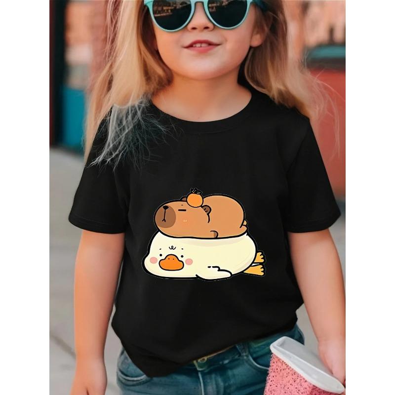 European Sizes Girls Cotton Short-sleeve T-shirt, Soft and Comfortable Daily Wear, Suitable for Home, Outdoor and Sports Activities