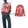 Spring New Women's Clothing French Geometric Figure Print Loose Silk Satin Texture Long Sleeves Shirt 2628188