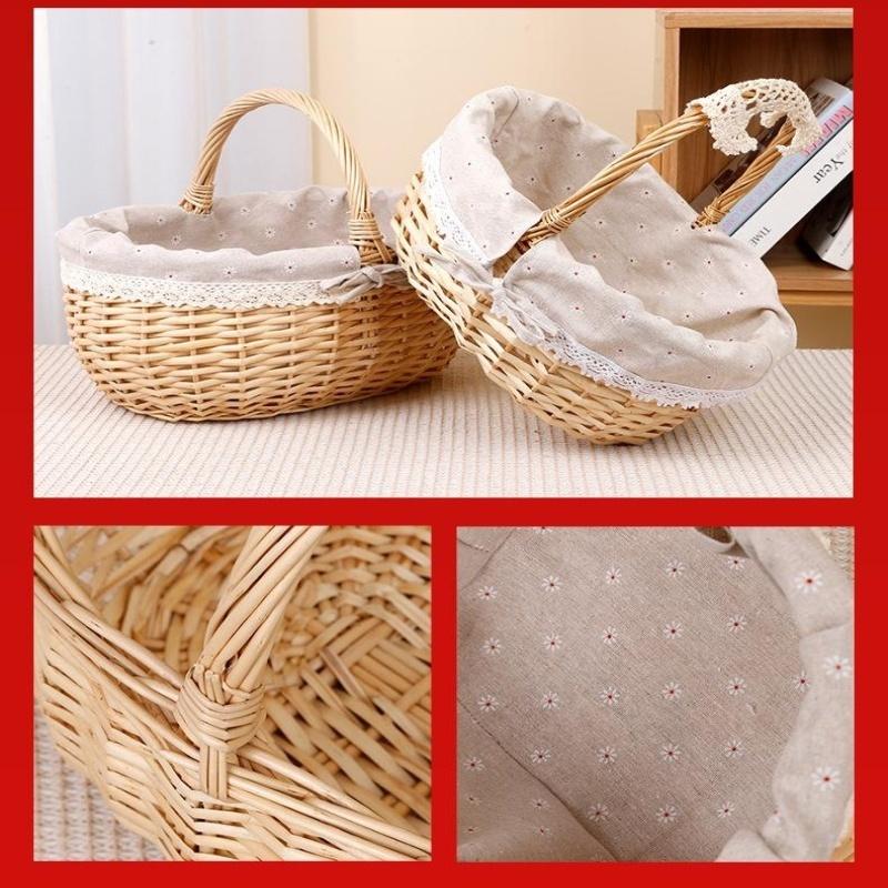 Handmade Wicker Picnic Basket With Handle Picnic Hamper Multi-Purpose Willow Woven Storage Box Outdoor Camping Fruit Basket