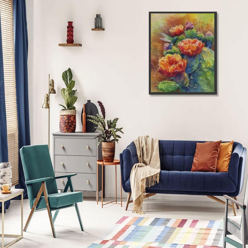 5D Diamond Painting Cactus Flower Embroidery Rhinestone Kit Diamond Art Mosaic Handicraft Decor For Home 30x40cm/12x16inch