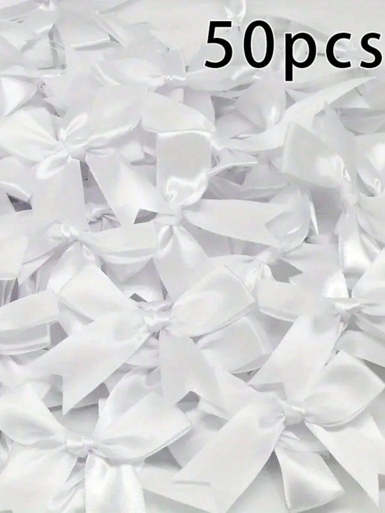 50pcs, Ribbon Bow Craft Bow Pink White Floral Gift Tie Wedding Decoration Bow Bow DIY Birth Party Baking Decoration