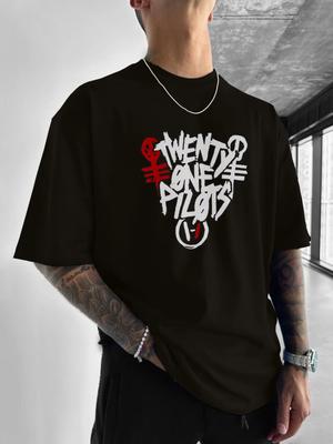 T-shirt met Twenty One Pilots Logo Gedrukt Patroon, Een Must-have voor Fans van Mode en Trendy Muziek T-shirt met Ronde Hals en Korte Mouwen