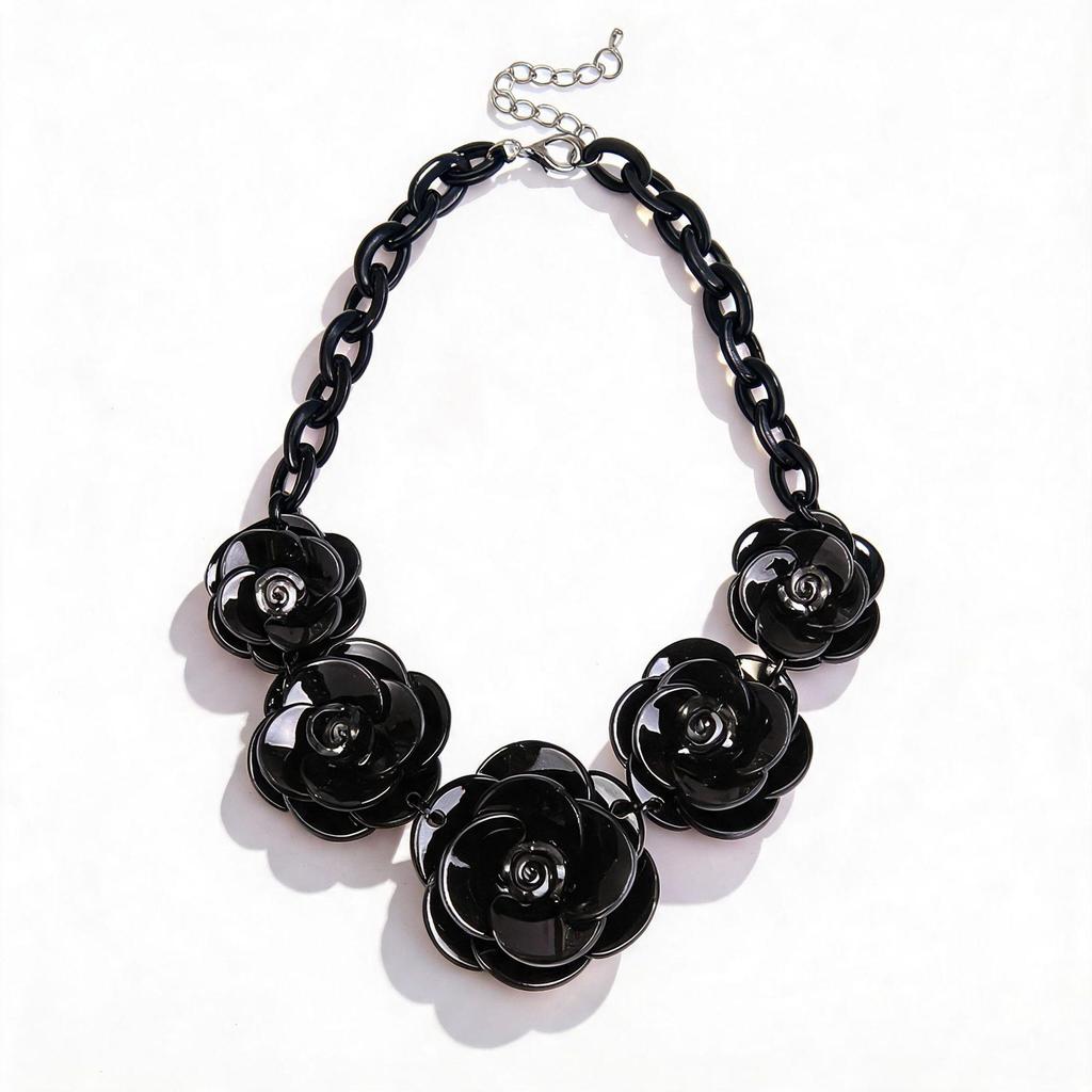 Collana Boema con Fiore in Acrilico - Catena Colorata per Maglione a Forma di Rosa