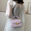 Yousheng Women Quilted Diamond Pattern Shoulder Bag Stylish Top Handle Bag with Chain Strap Stylish Crossbody Bag Solid Color Handbag for Commuting