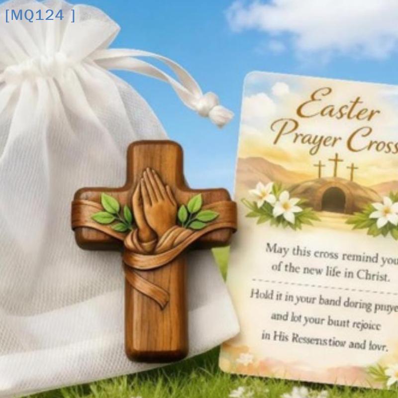 Small Pocket Prayer Cross With Card, Portable Wooden Prayer Cross Pocket Card With Bag For Easter Christmas Token, Church Favors