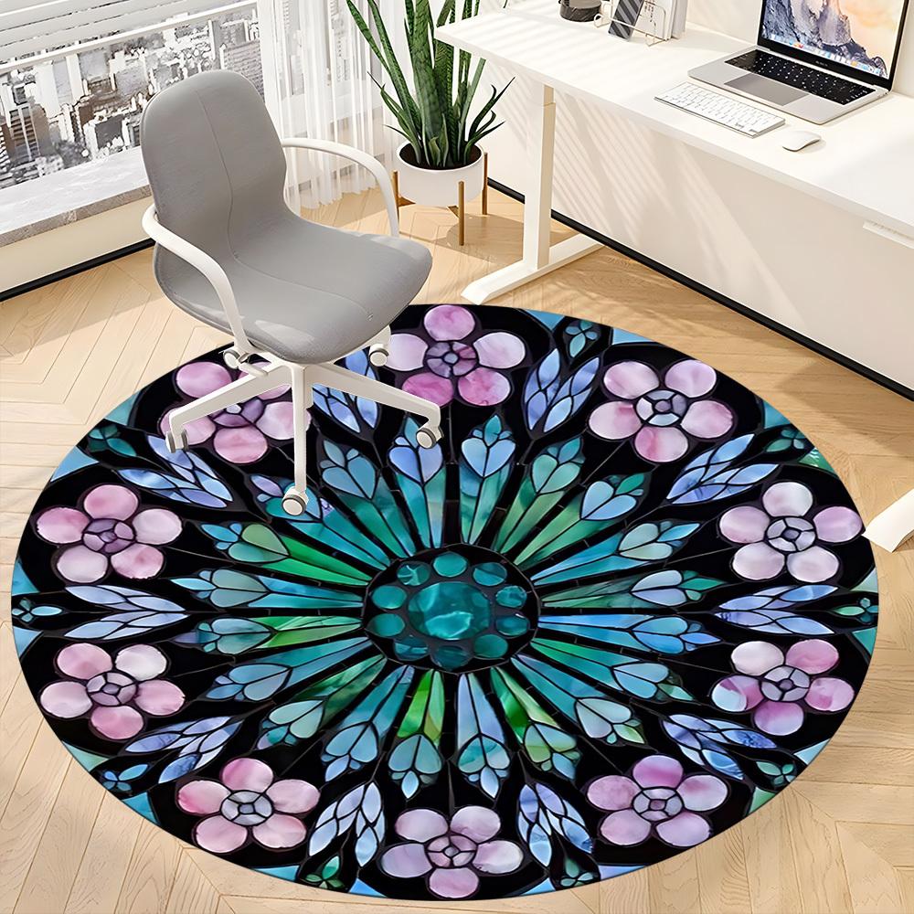 1pc Stained Glass Mandala Chair Carpet for Office Non-Slip, Machine Washable Rug for Office, Room - Holiday Decor, Machine Made Yy251016167
