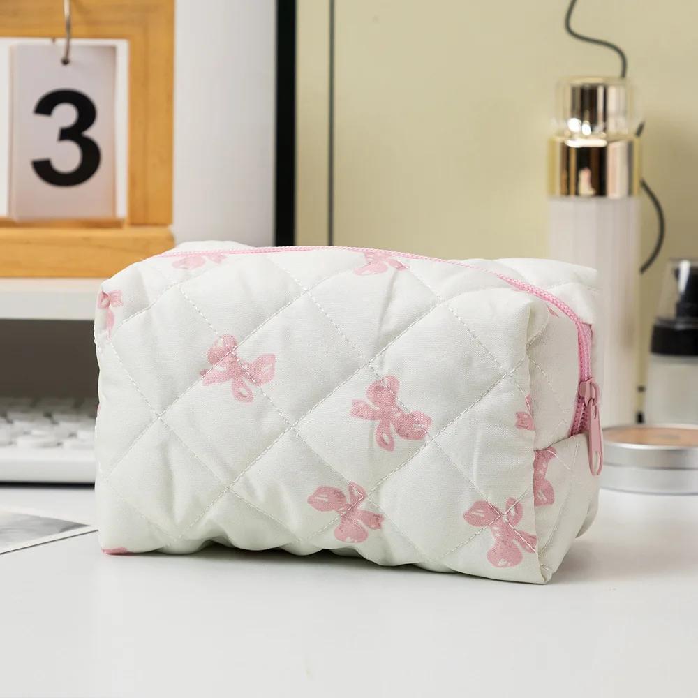 Modische Schleife Blumen Make-up Tasche Große Kapazität Tragbar Kosmetik Aufbewahrungstasche Baumwolle Make-up Waschbeutel Kosmetik Organizer Tasche