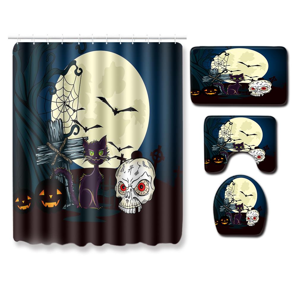 Halloween Shower Curtain Floor Mat Combination Four-Piece Set Bathroom Toilet Carpet Shower Room Foot Door Mat