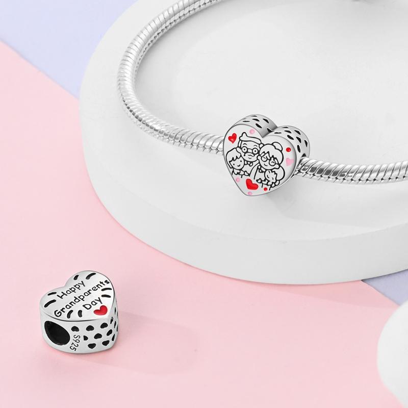 Charms Copper Happy Parent-Child Heart-Shaped Beads Fit Charms Plata Original Bracelet Beads Women Jewellery Making Diy