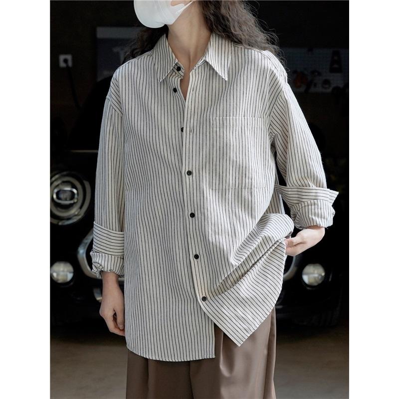 Spring And Summer Fashionable Lazy Linen Striped Shirt Loose Comfortable Breathable Casual Top Women