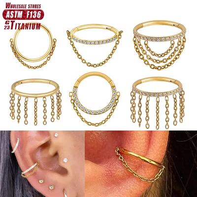 F136 Titanium Piercing Septum Zircon Ear Tragus Cartilage Nose Rings Daith Helix Hoop Clicker Women Jewelry Girl Gift