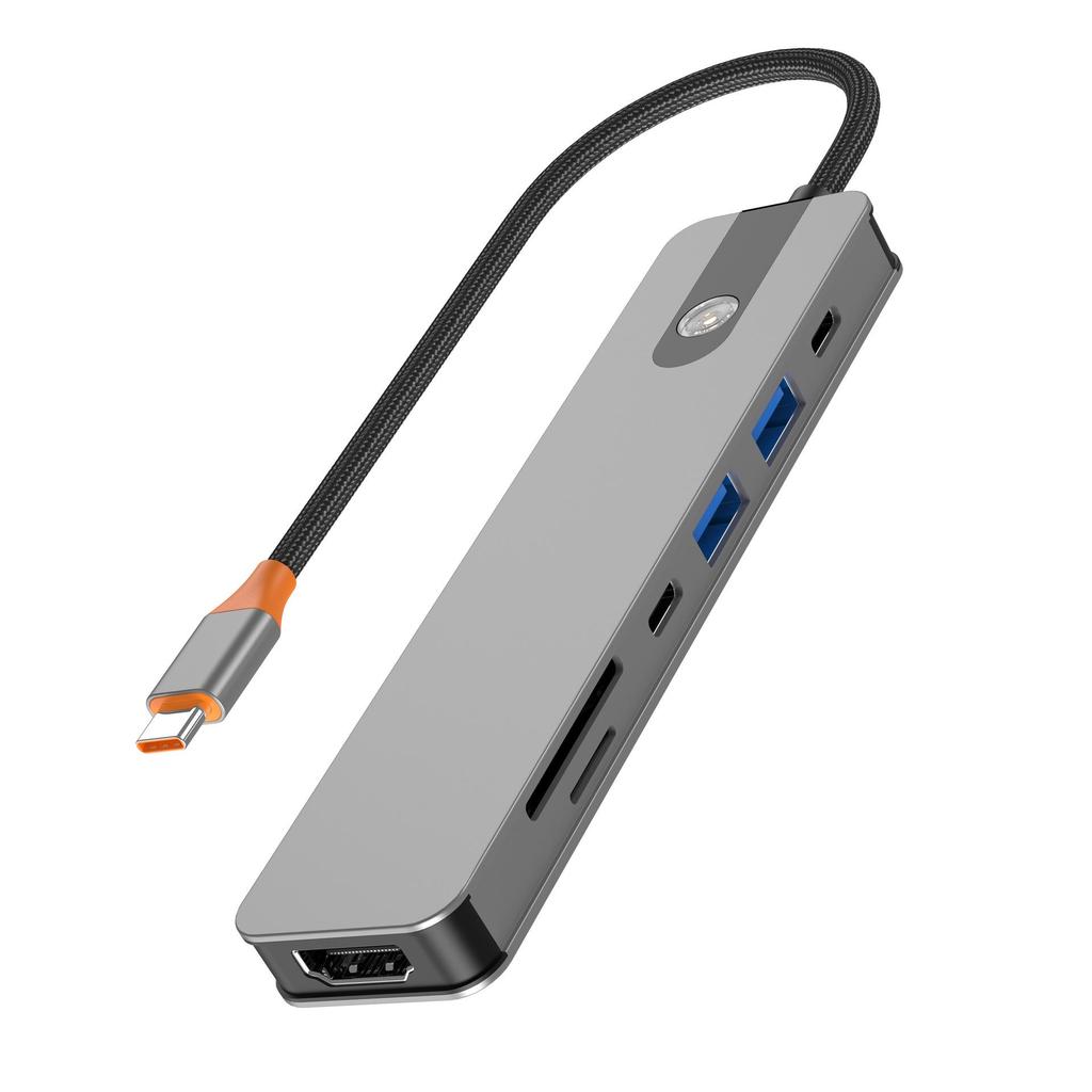 Type-C 8-in-1 Expansion Dock: 4K 60Hz Multi-Function Converter with One-Key Screen Off for Mobile Phones, Tablets, and Computers.