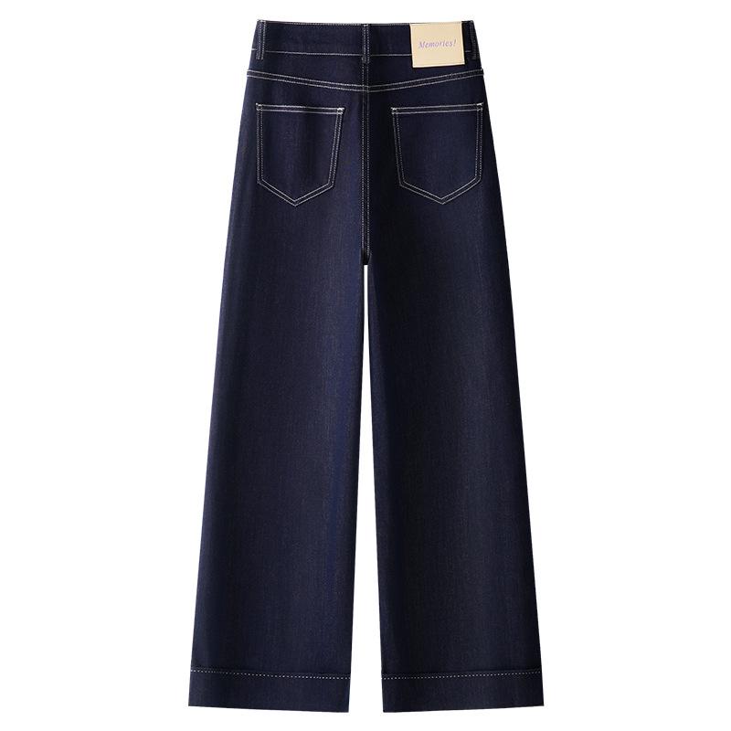 Denim Blue High-Waisted Slimming Wide-Leg Jeans, Floor-Length Straight-Leg Women's 2025 Spring Casual Pants