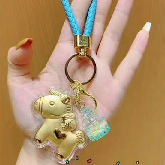Gold Heart Pony Keychain: Money, Love & Mobile Charm with Shuibei Gold Pendant