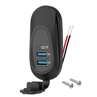 3-portová 56W 12V zásuvka USB pro obytný vůz, duální 18W USB-A QC3.0 a USB-C PD3.0 zásuvka, nabíječka do auta pro auto, námořní loď, motocykl, nákladní automobil