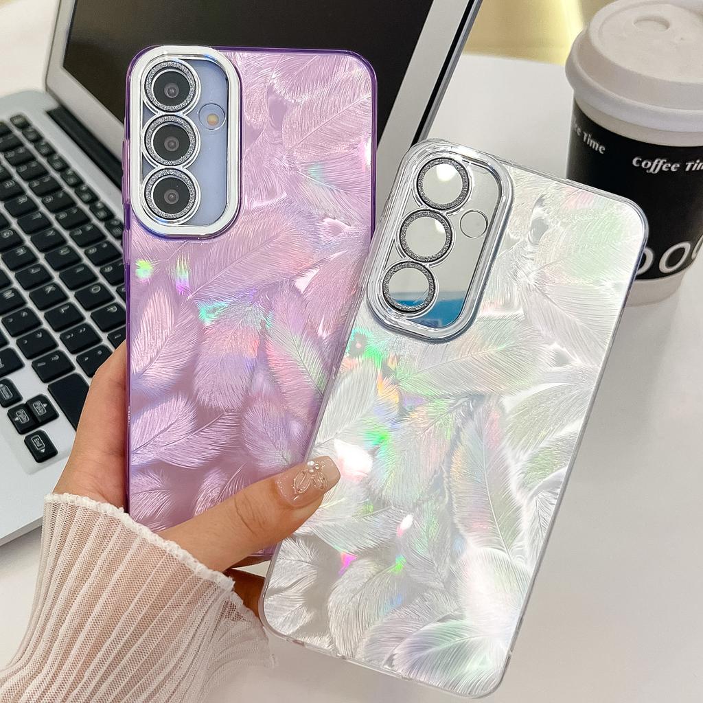 Für Samsung Galaxy S24 FE Hülle IMD Design Stoßfest PC+TPU Handyhülle mit Glaslinsenfolie