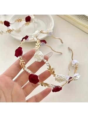 *Fashion Velvet Rose Pearl Women's Headbands Luxurious Elegant Sweet Headbands Versatile Daily Women's Headbands Hair Accessorie