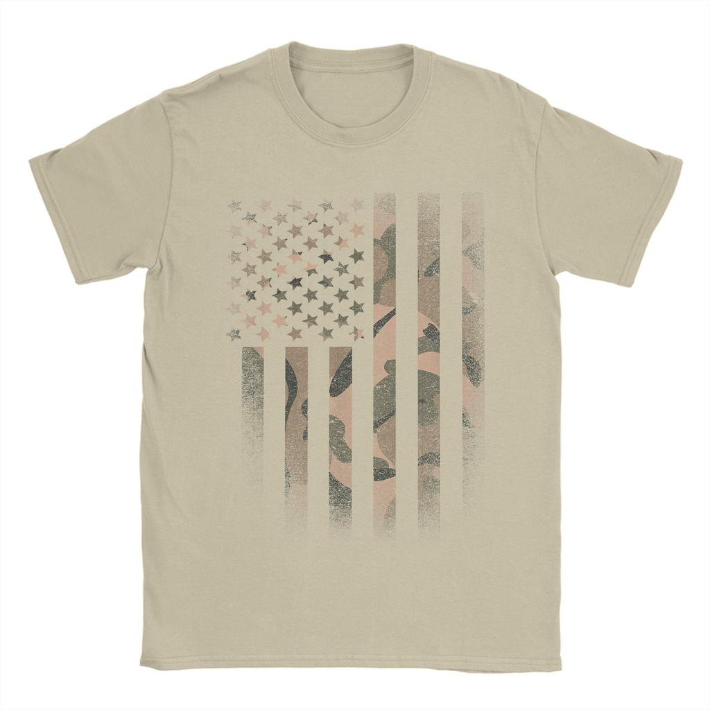 Novidade Camuflagem Bandeira Americana EUA Militar Táticas Camuflagem Deserto Camisetas para Homens Gola Redonda Manga Curta Camiseta Roupas