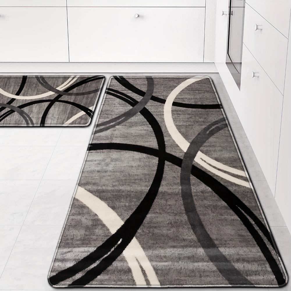 2pcs Textured Design Kitchen Mats, Creative Lines Print Throw Carpets, Washable Hallway Runner Rugs,  Farmhouse High Traffic Area