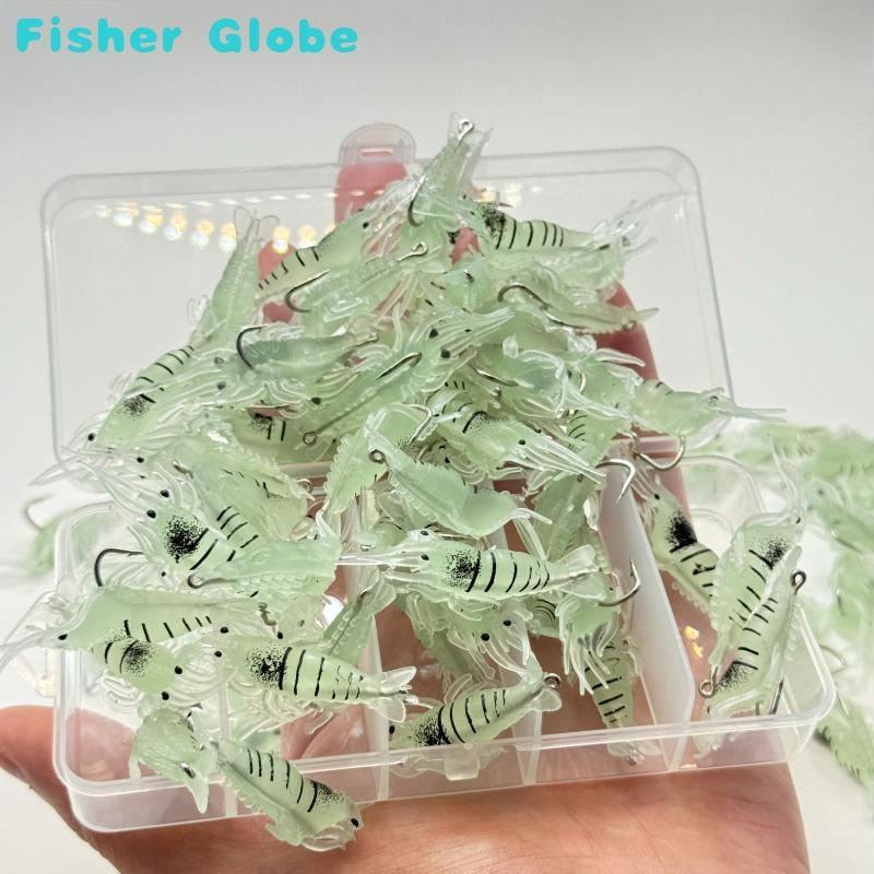 10Pcs Upgraded A Style Boxed Luminous Shrimp Soft Lures With Hooks, Bionic Worm Shrimp Baits For Freshwater Saltwater Fishing