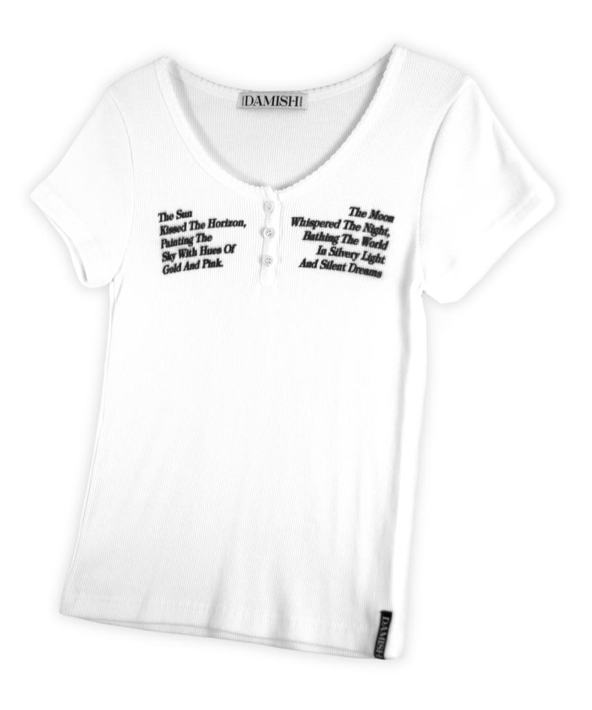 Damiswi Sun & Moon Lettering Henley Neck_White