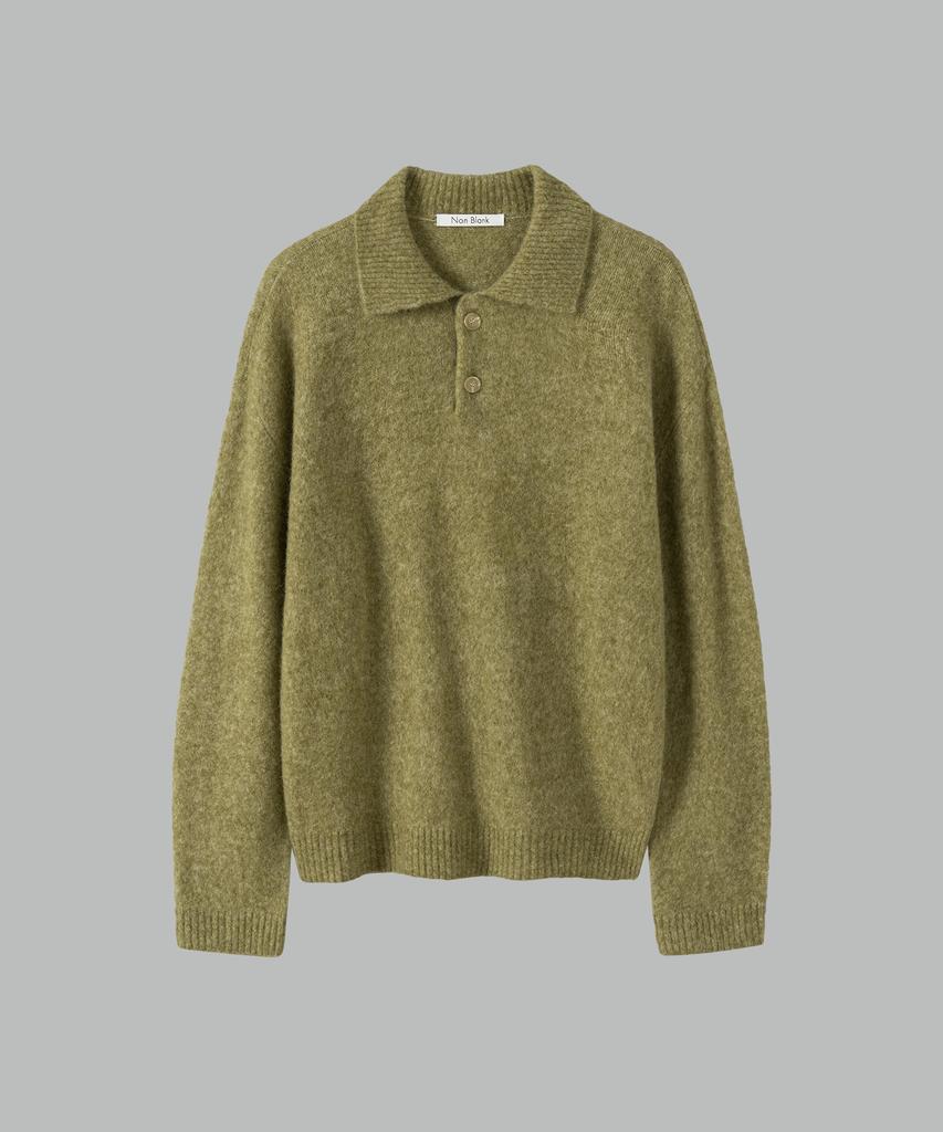 NONBLANK Mohair Crop Collar Knit_Khaki