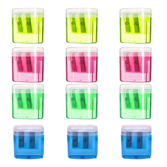 12Pcs Dual Hole Pencil Sharpener with Lid Compact Manual Sharpener for Standard And Jumbo Pencils Travel-friendly Pencil Sharpener