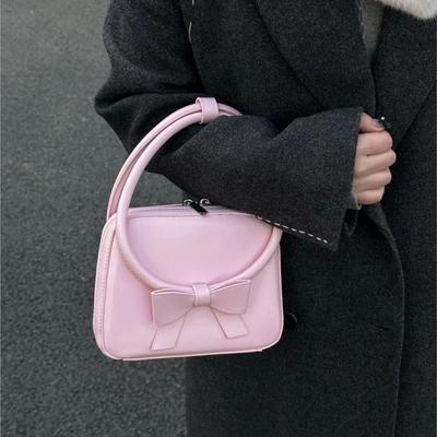 Harajuku Pink Hand Bag Women Sweet Cute Pu Leather Bow Messenger Bag Female Retro Kawaii Crossbody Bags Purse Chic