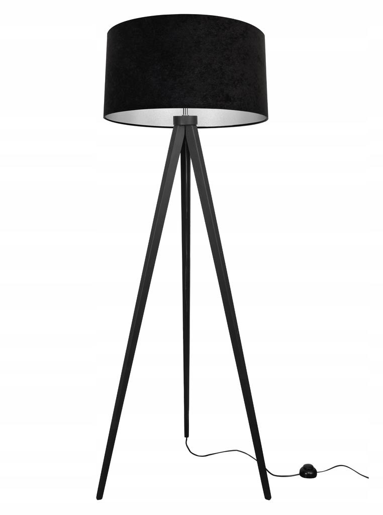 Standing Floor Lamp, Tripod, Chrome, Velvet Lampshade
