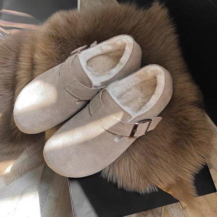 Women's Spring Fall Padded Warm Thick Bottom Boots Leather Fur Lined Big Head Casual Boken Shoes Fashion Comfortable Boots